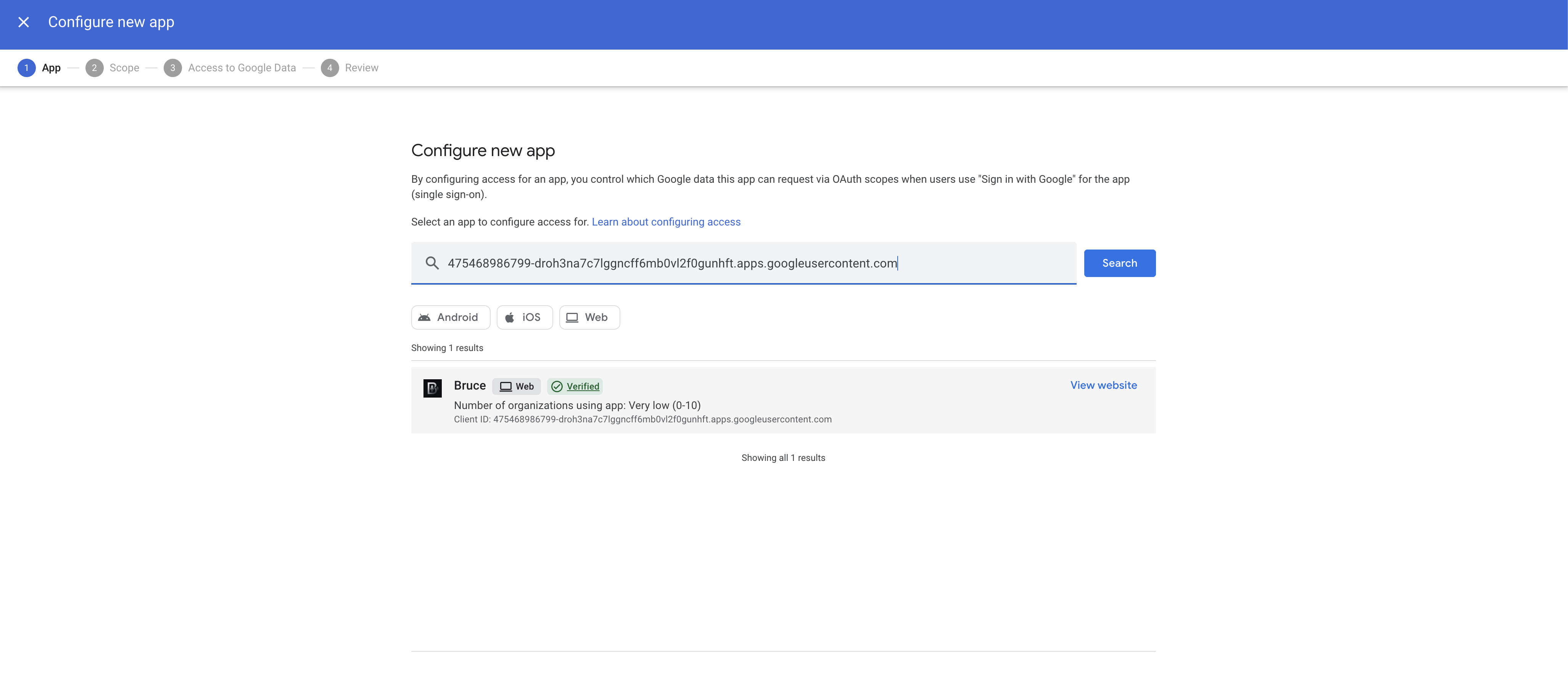 Search for Bruce app using Client ID
